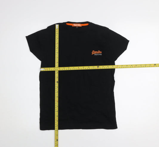 Superdry Boys Black Logo Cotton T-Shirt Size 170 Regular Fit Casual Top