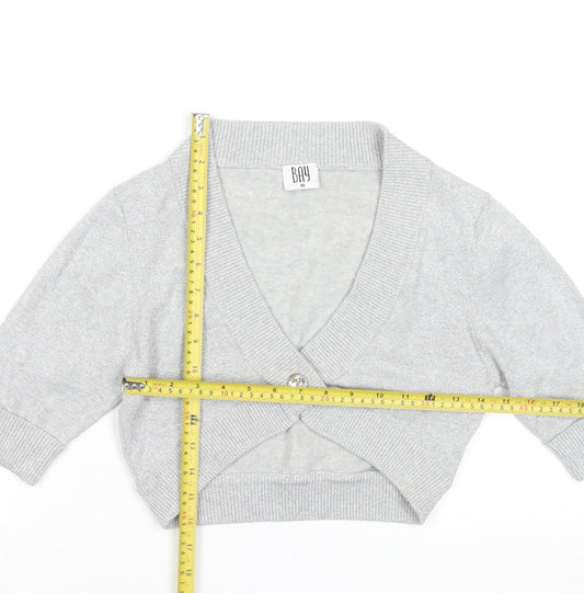BAY Women’s Grey Glitter Button Cardigan Size 10 V-Neck 3/4 Sleeve