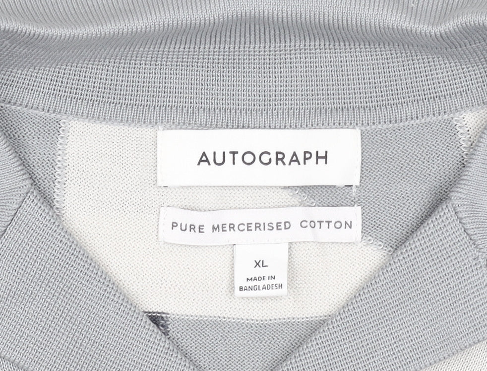 Marks and Spencer Autograph Men's Grey Geometric Cotton Polo Shirt XL
