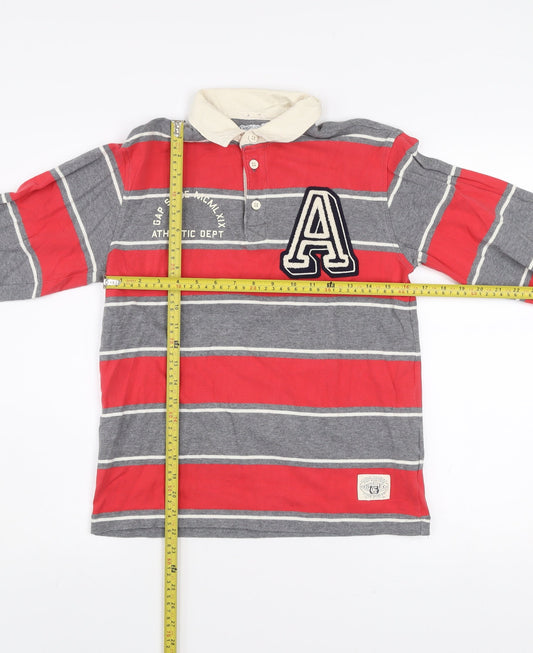 GAP Boys Grey Red Striped Long Sleeve Polo Shirt 12-13 Years Cotton