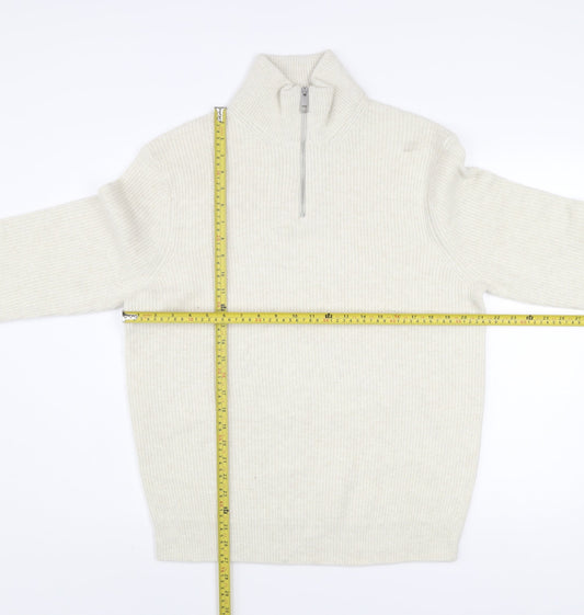 Marks and Spencer Men’s Ivory Wool Blend 1/2 Zip Jumper L Regular Fit