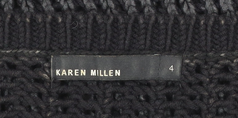 Karen Millen Women’s Black Chunky Knit Jumper Size 4 Long Sleeve Cotton Blend