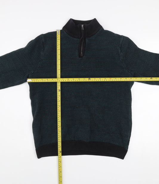 Marks and Spencer Men's Blue Cotton 1/2 Zip Jumper Size L