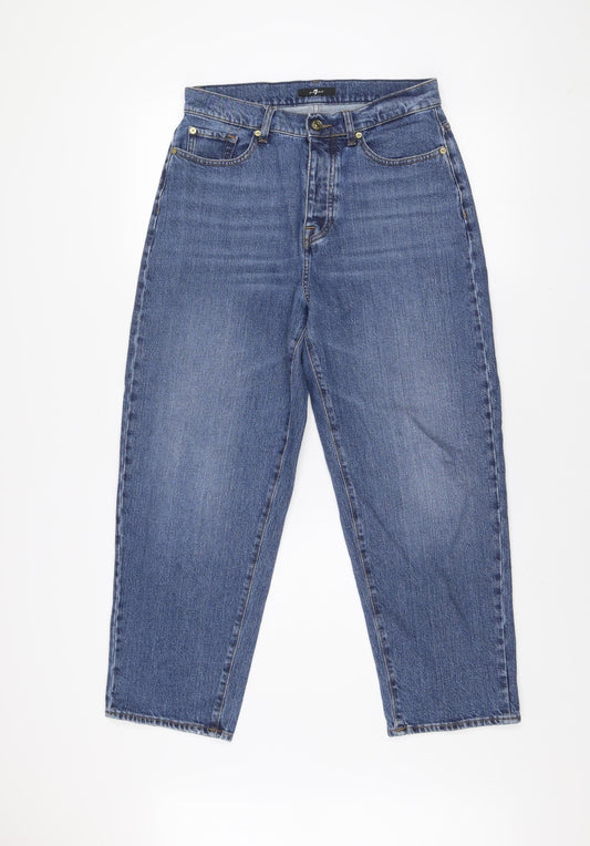 Additional front view of 7 For All Mankind women’s blue denim straight jeans, size UK 27, regular fit