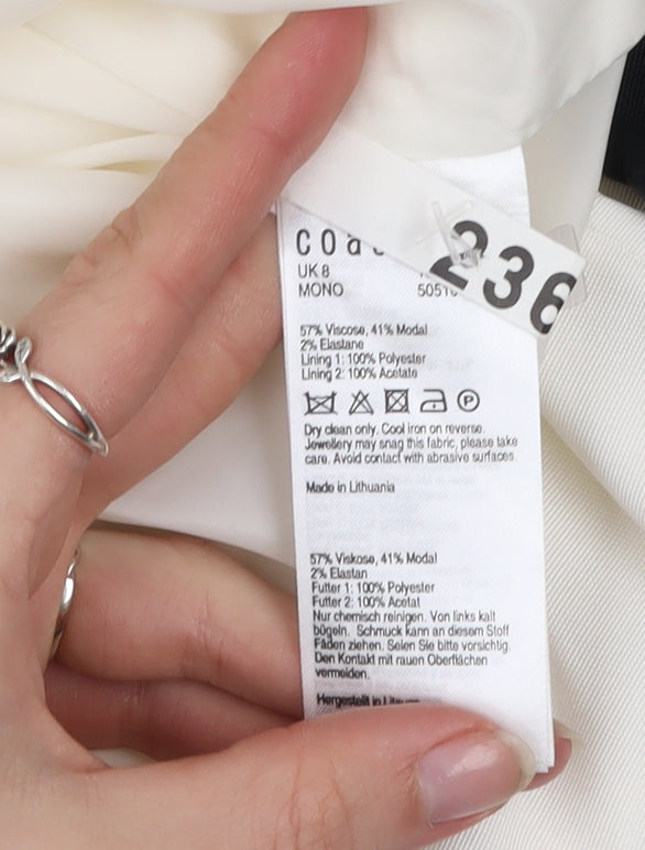 Coast Petite Ivory Black Bow Knee Length Sheath Dress UK 8