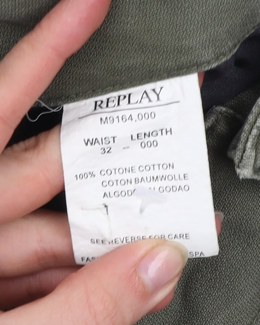 Replay Men's Green Cargo Trousers Size 32 Regular Cotton Workwear
