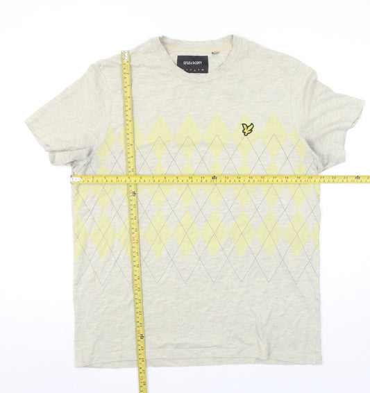 Lyle & Scott Men Beige Argyle Diamond Relaxed Fit T-Shirt L