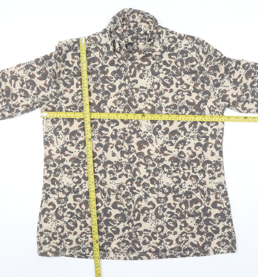 Isle Collection Women's Beige Leopard Print Roll Neck Long Sleeve Top L 18-20