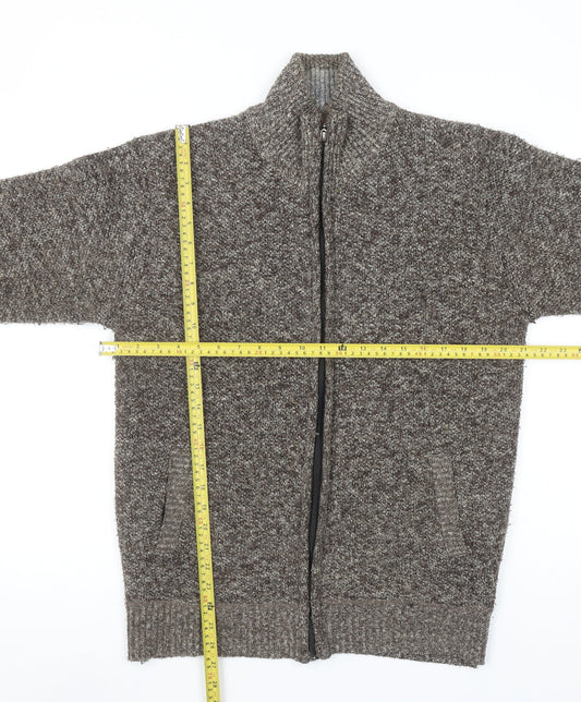 ETOILE Men's Brown Wool Blend Full Zip Knit Jumper XL High Neck