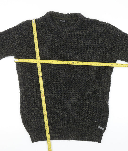 Brave Soul Men's Green Chunky Knit Crew Neck Jumper Size M