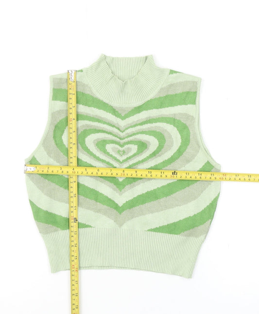 Boohoo Women’s Green Cropped Knit Tank Top Mock Neck Size S