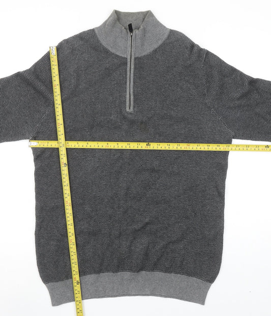 Maison Cinqcent Men's Grey Cotton 1/4 Zip High Neck Jumper Size M