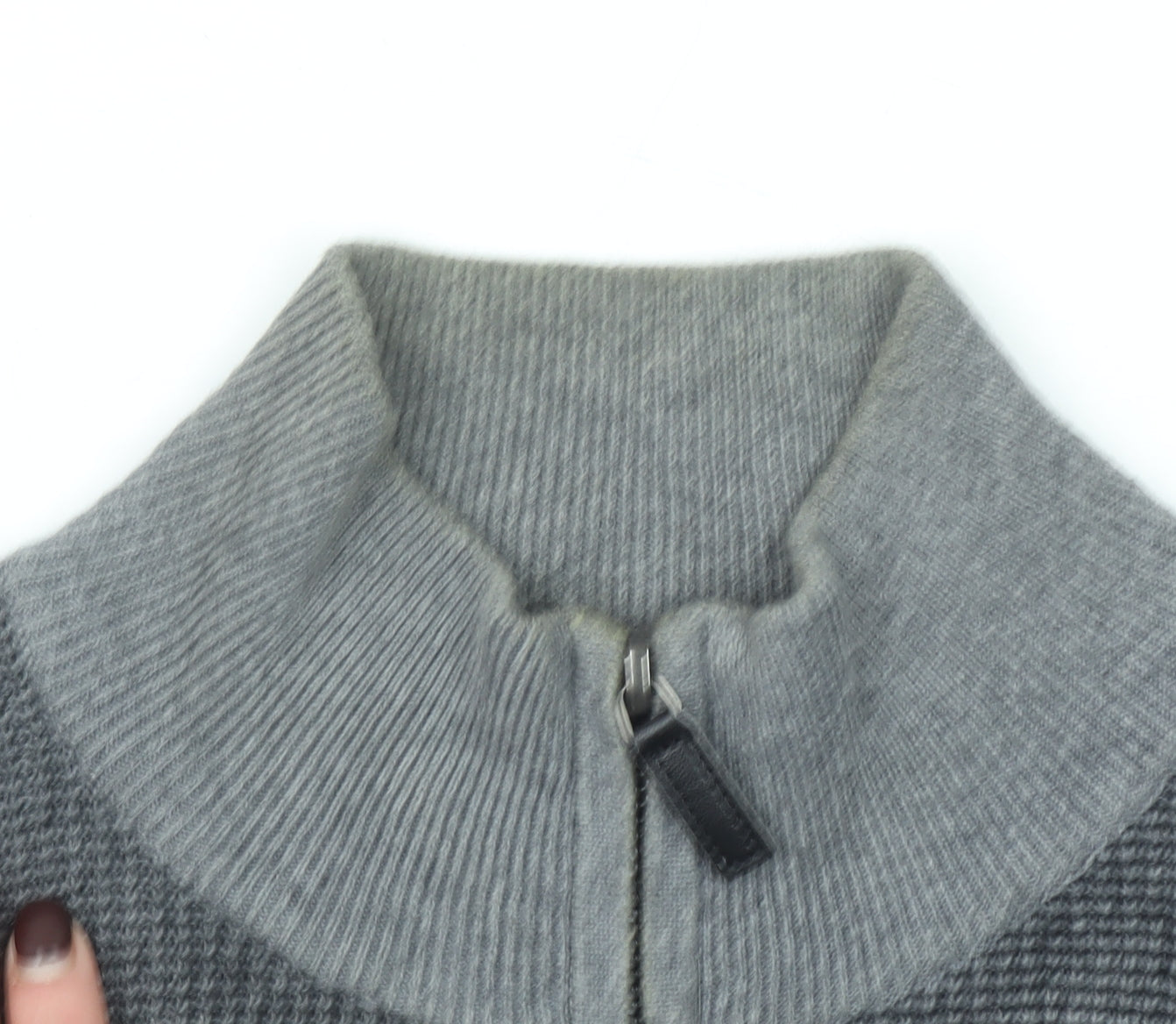 Maison Cinqcent Men's Grey Cotton 1/4 Zip High Neck Jumper Size M