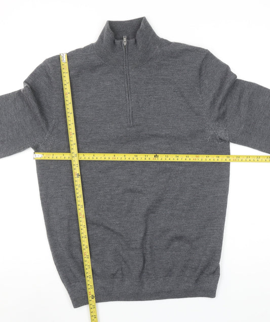 Spoke Men’s Grey Merino Wool Half Zip Jumper Size M Slim Fit