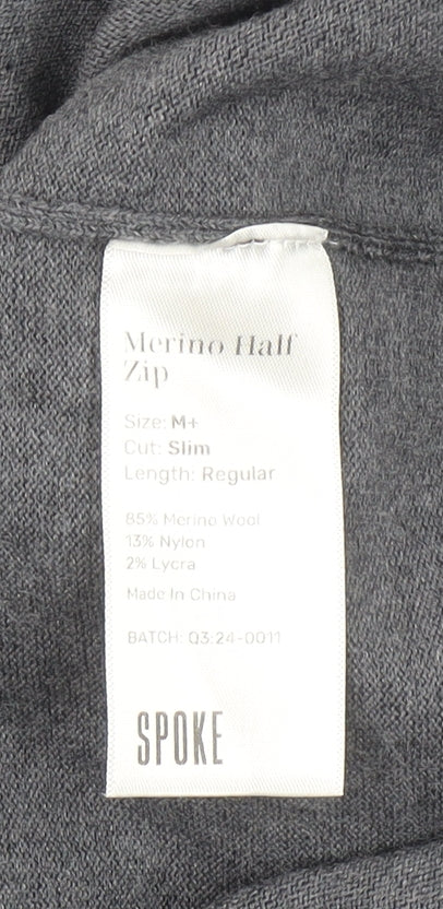 Spoke Men’s Grey Merino Wool Half Zip Jumper Size M Slim Fit
