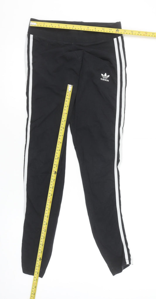 Adidas Women Black Cotton Blend Leggings UK 12 Side Stripe Sports Trousers