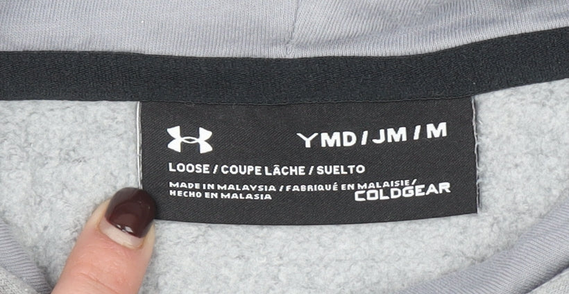 Under Armour Boys Grey Pullover Hoodie Medium ColdGear Fleece