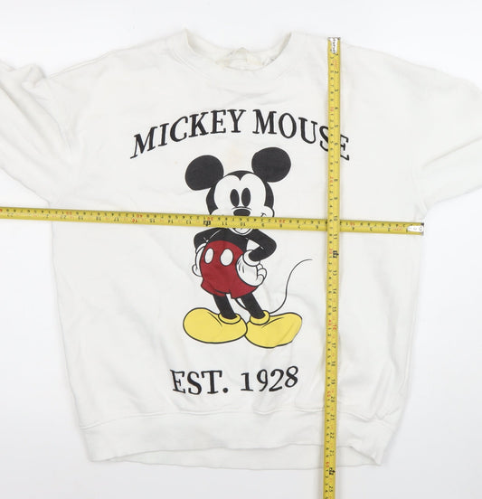 H&M Boys White Mickey Mouse Sweatshirt 12-14 Years Pullover Crew Neck