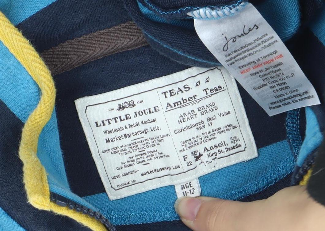 Joules Boys Blue Striped 11-12 Years 1/2 Zip Pullover Sweatshirt