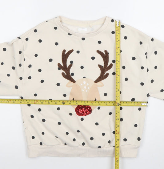 Next Girls Beige Polka Dot Reindeer Christmas Sweatshirt 11 Years