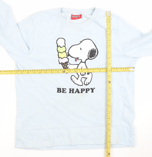 Tu Peanuts Women's Blue Snoopy 'Be Happy' Pullover Sweatshirt Size 14