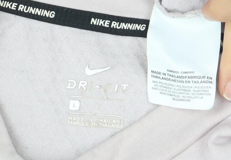 Nike Women Beige Dri-FIT Running Sweatshirt L Crew Neck Long Sleeve