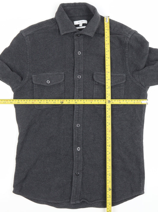 Reiss Men's Grey Long Sleeve Polo Shirt Regular Fit Size M