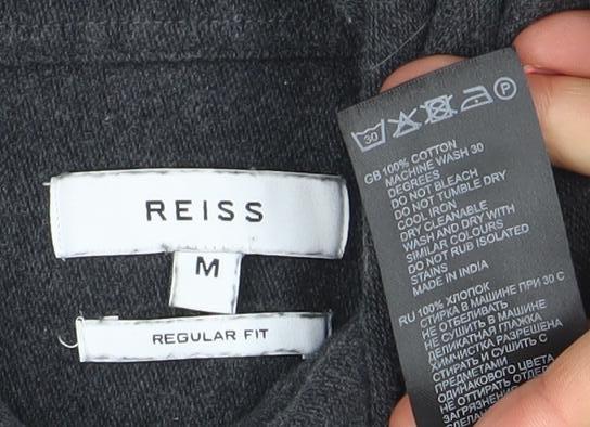 Reiss Men's Grey Long Sleeve Polo Shirt Regular Fit Size M