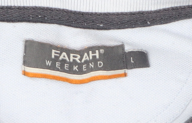 Farah Weekend Men's Light Blue Polo Shirt L Regular Fit Cotton