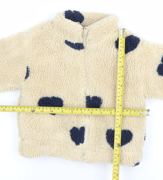 Zara Girls Beige Heart Fleece Jacket 2 Years Soft Lined Winter Zip Up