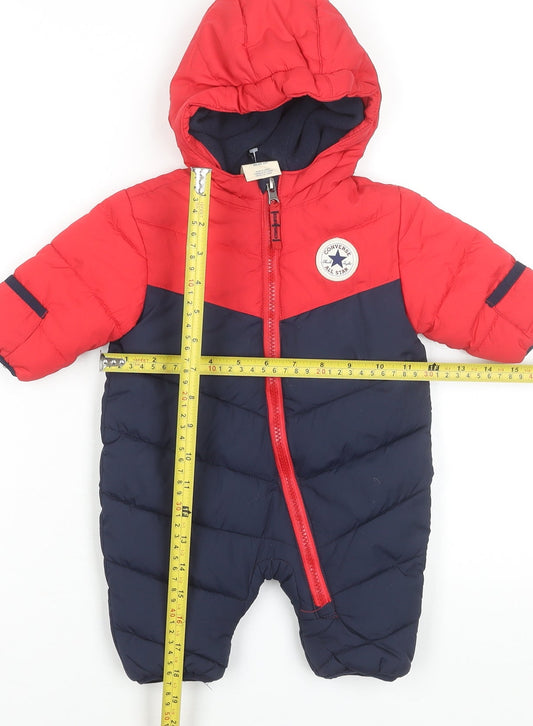 Converse Unisex Baby Red & Navy Puffer Snowsuit 0-3 Months Hooded Winter Suit