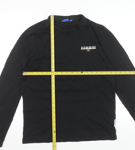 Napapijri Mens Black Long Sleeve Cotton T-Shirt Size M
