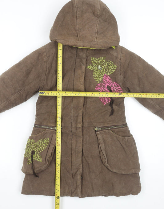 Marèse Girls Brown Floral Hooded Cotton Parka Coat 6 Years