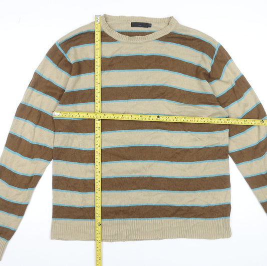 New Look Men's Beige Striped Acrylic Crew Neck Pullover Jumper M