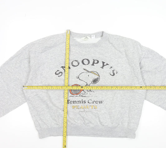 H&M Peanuts Women's Grey Snoopy Tennis Crew Sweatshirt Size S