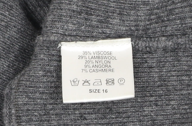 Artigiano Women Grey Size 16 Wrap V-Neck Knit Jumper