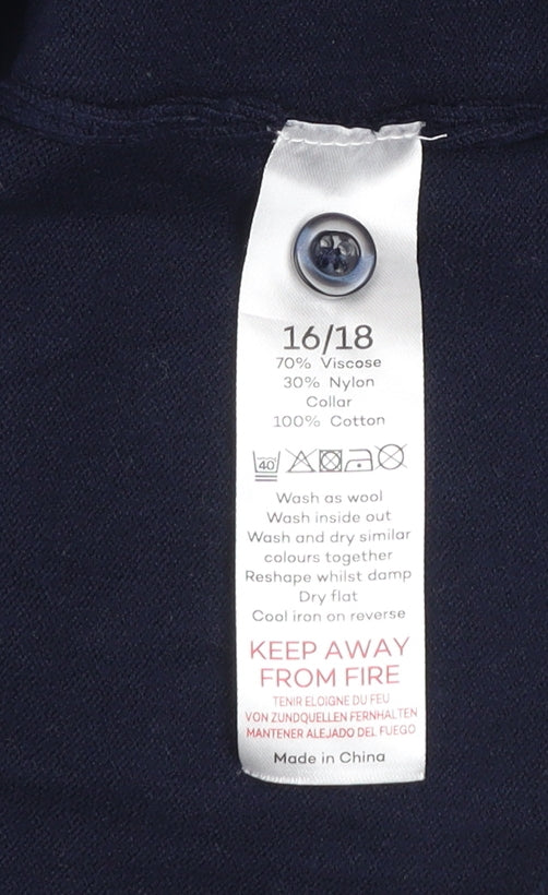 Bonmarché Women's Blue Striped Crochet Collar Short Sleeve Blouse Size 16