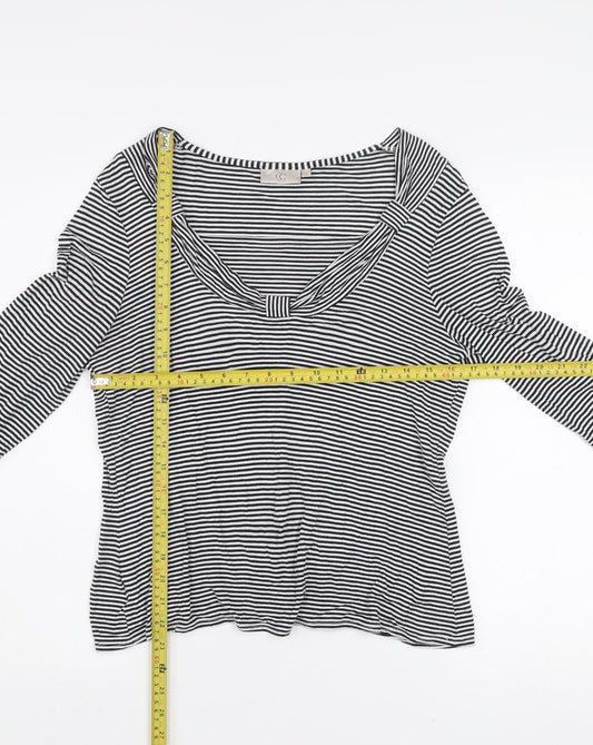 CC Women’s Black White Striped Scoop Neck 3/4 Sleeve Jersey Top M