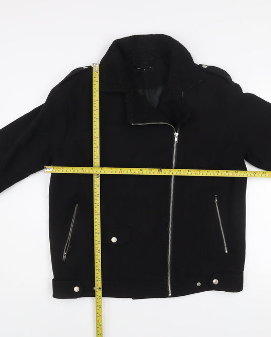 Glamorous Women's Black Biker Jacket Size 10 Lined Zip Casual