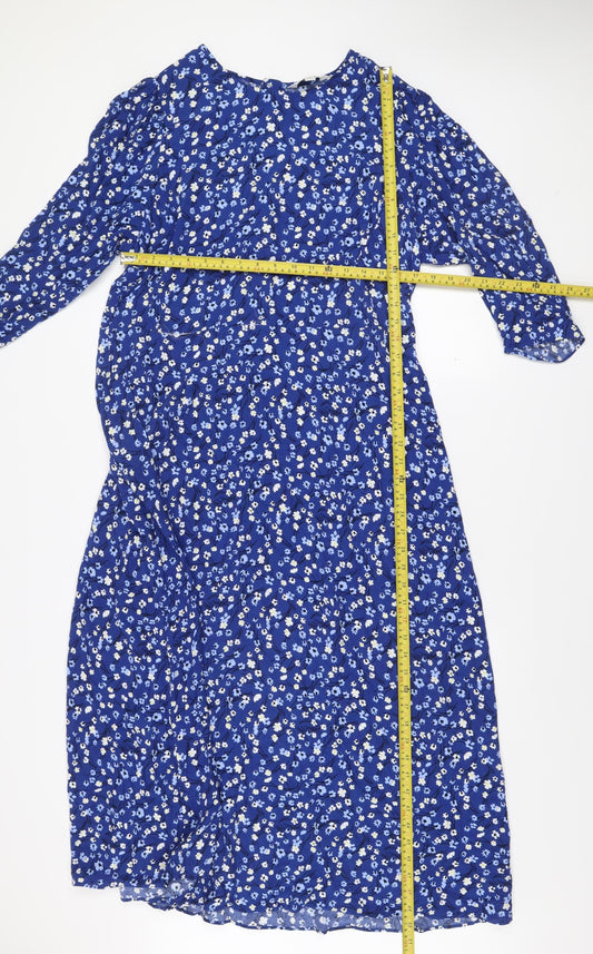 Marks and Spencer Women's Blue Floral Midi A-Line Dress Size 18