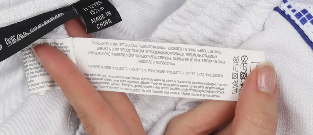 Additional view of Real Madrid boys’ white football athletic shorts 11-12 years polyester