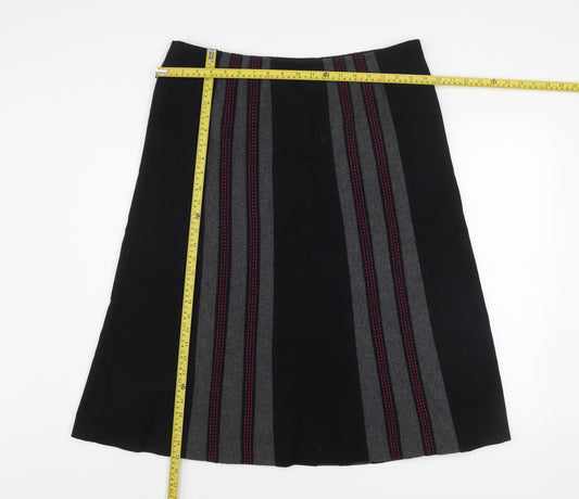 CC Women Black Wool Blend A-Line Striped Skirt Size 16