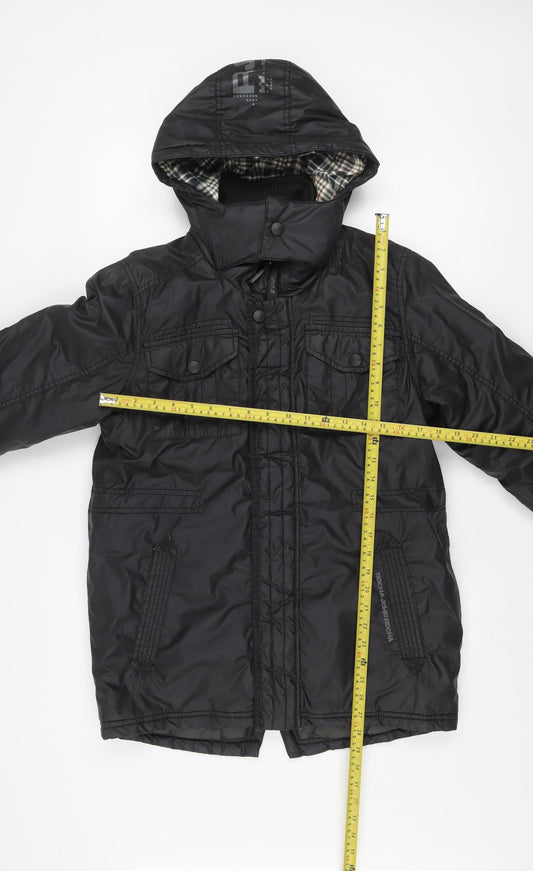 Rocha John Rocha Boys Black Hooded Parka Coat 13-14 Years Lined Winter Jacket