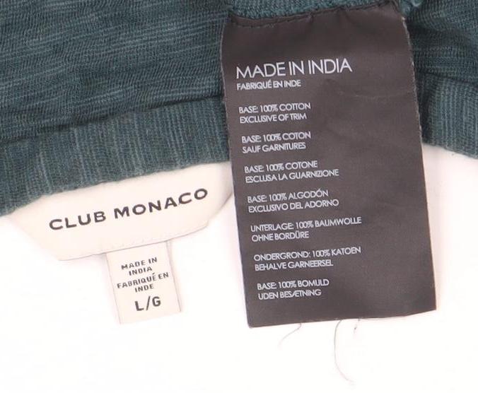 Club Monaco Men's Green Cotton Long Sleeve Henley T-Shirt Size L