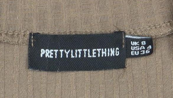 PrettyLittleThing Women’s Beige Ribbed Long Sleeve Collared Bodysuit Size 8