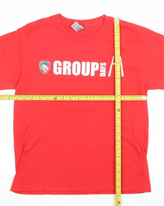 Gildan Boys Red Leicester Tigers Rugby Graphic T-Shirt Size 10-11 Years