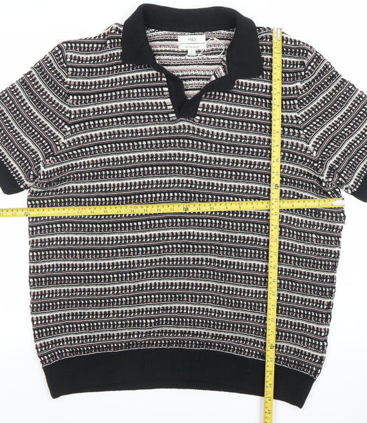 Marks and Spencer Men's Black XL Retro Knit Short Sleeve Polo