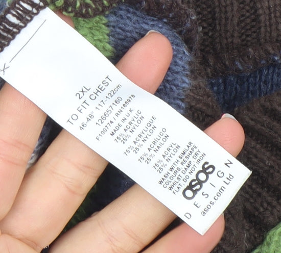 ASOS DESIGN Men’s Multicoloured Striped 2XL V-Neck Sleeveless Knit Vest