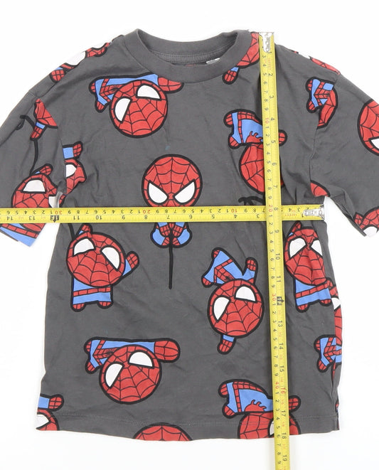 H&M Boys Grey Spider-Man Graphic Print Short Sleeve Cotton T-Shirt 5-6 Years