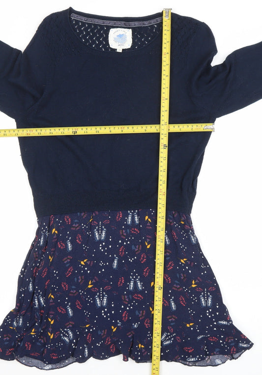 Mantaray Womens Blue Floral Jumper Dress Size 14 Long Sleeve Casual